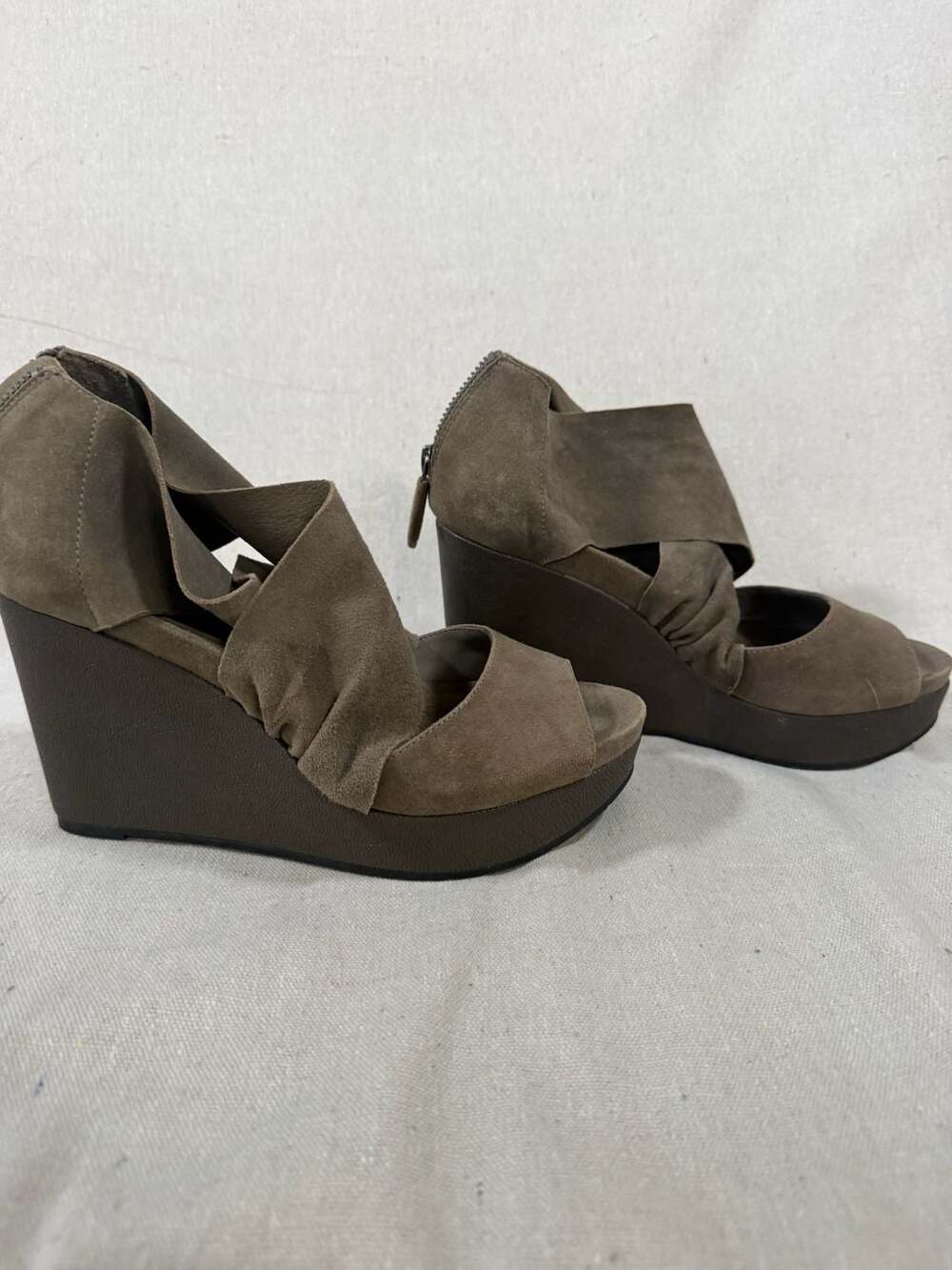 Eileen Fisher Draw Draped Suede Platform Wedge Sandals - Picture 6 of 6